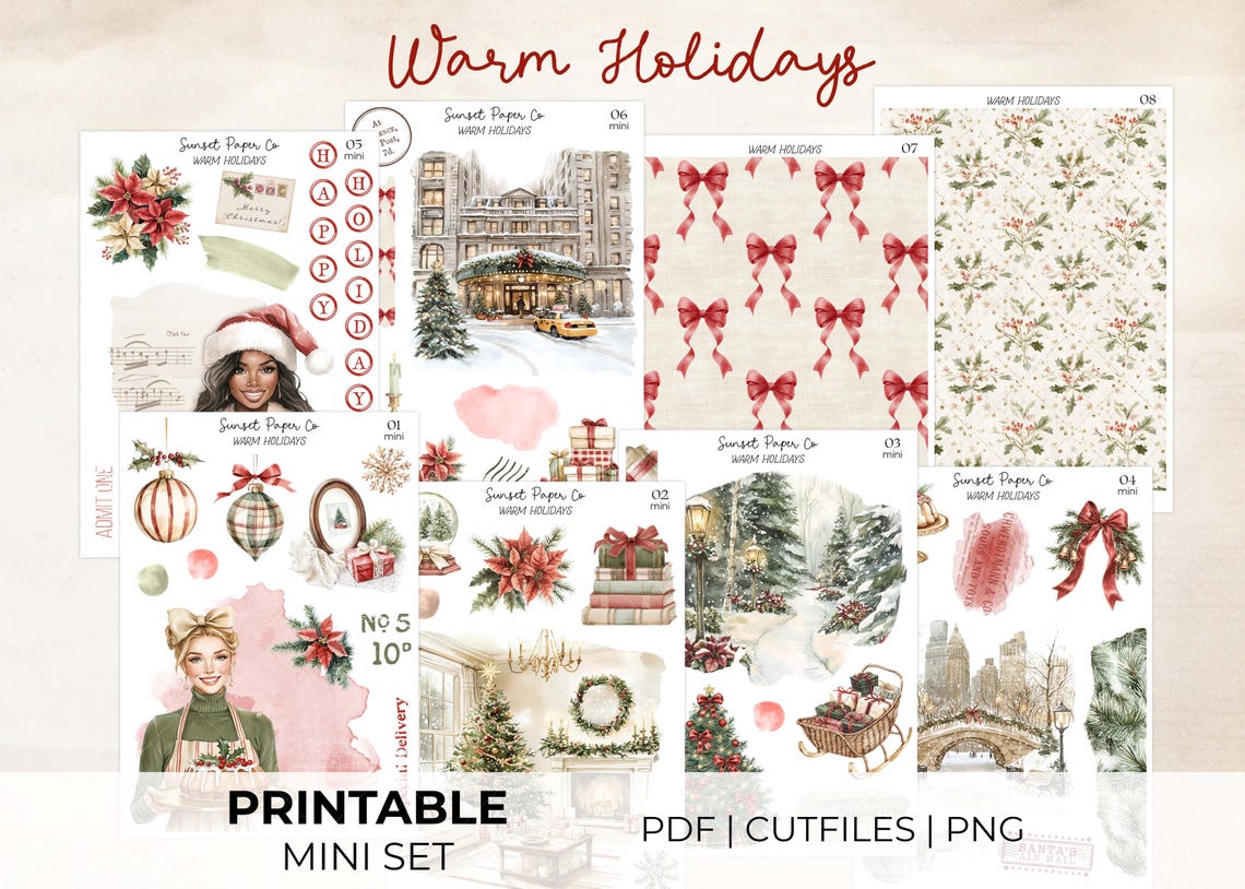 Warm Holidays Printable Stickers - Mini Decorative Sticker Set, Planner ...