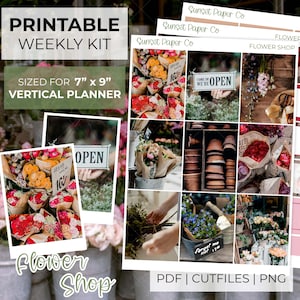 Flower Shop Printable Photo Planner Stickers - Vertical Weekly Sticker Planner Kit, Erin Condren, Silhouette Cut Files, Cricut PNG - Spring