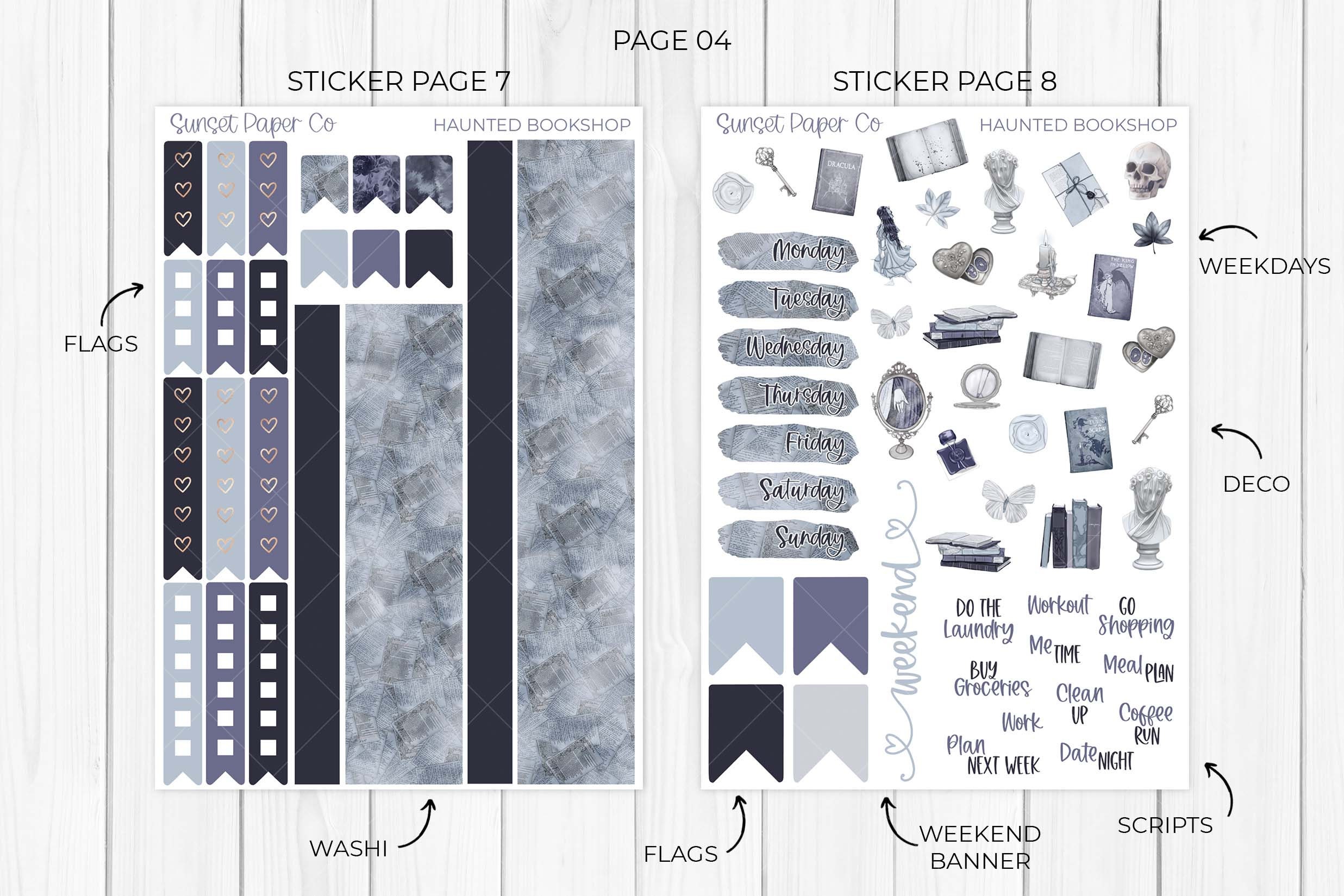 Haunted Bookshop Printable Planner Stickers Weekly Planner Kit, Erin ...
