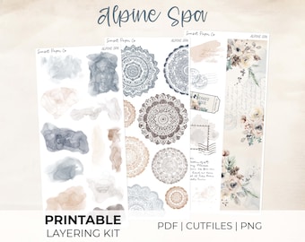 Alpine Spa Layering Kit Add-On - Printable Stickers Decorative Sticker Planner Journaling Kit, Silhouette Cut Files Cricut, Winter Snow Spa