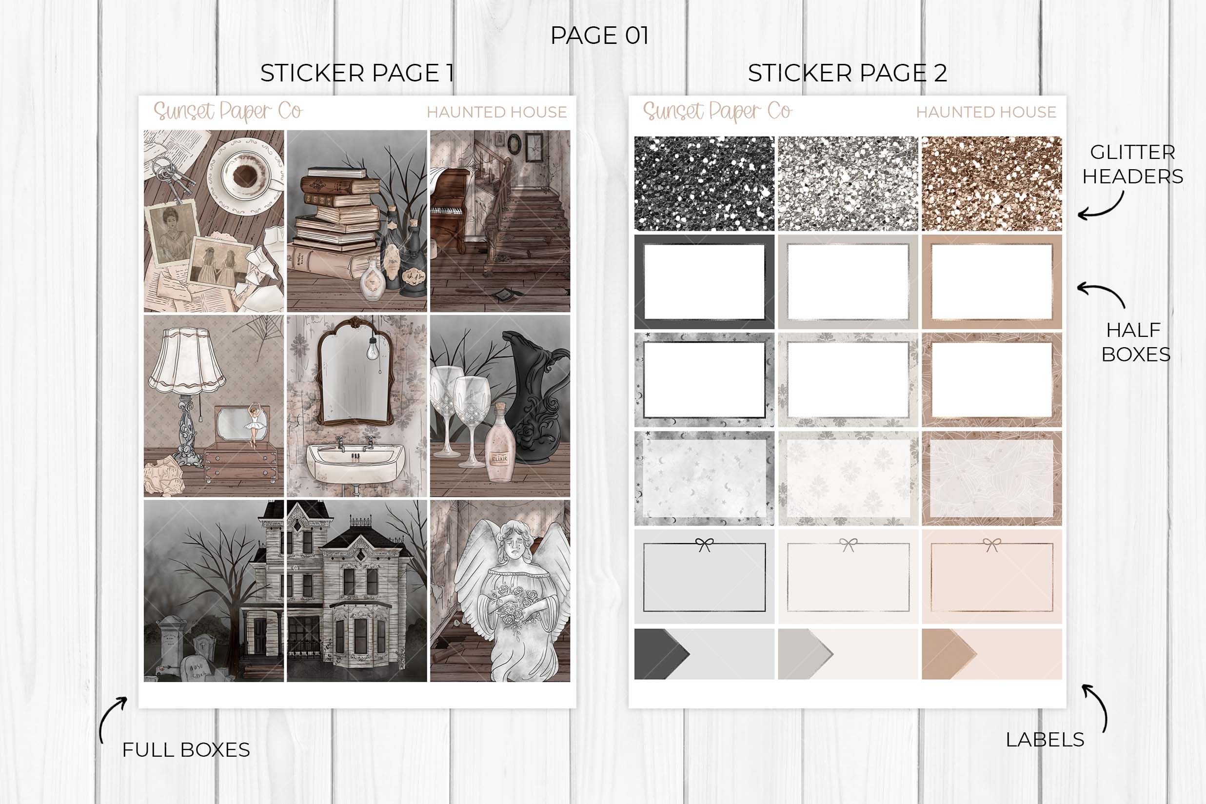 Haunted House Printable Planner Stickers - Weekly Planner Kit, Erin ...