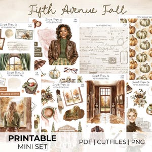 Fifth Avenue Fall Printable Stickers - Mini Sticker Set, Planner Journaling Kit, Scrapbooking, Silhouette Cut Files Cricut PNG, Autumn Cozy
