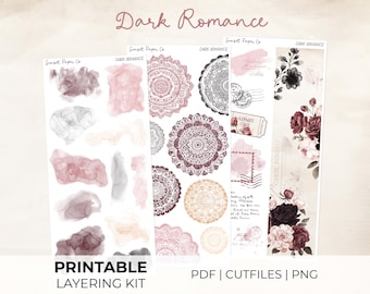 Dark Romance Layering Kit Add-On - Printable Stickers Decorative Sticker Planner Journaling Kit Silhouette Cut Files Cricut, Valentine Love