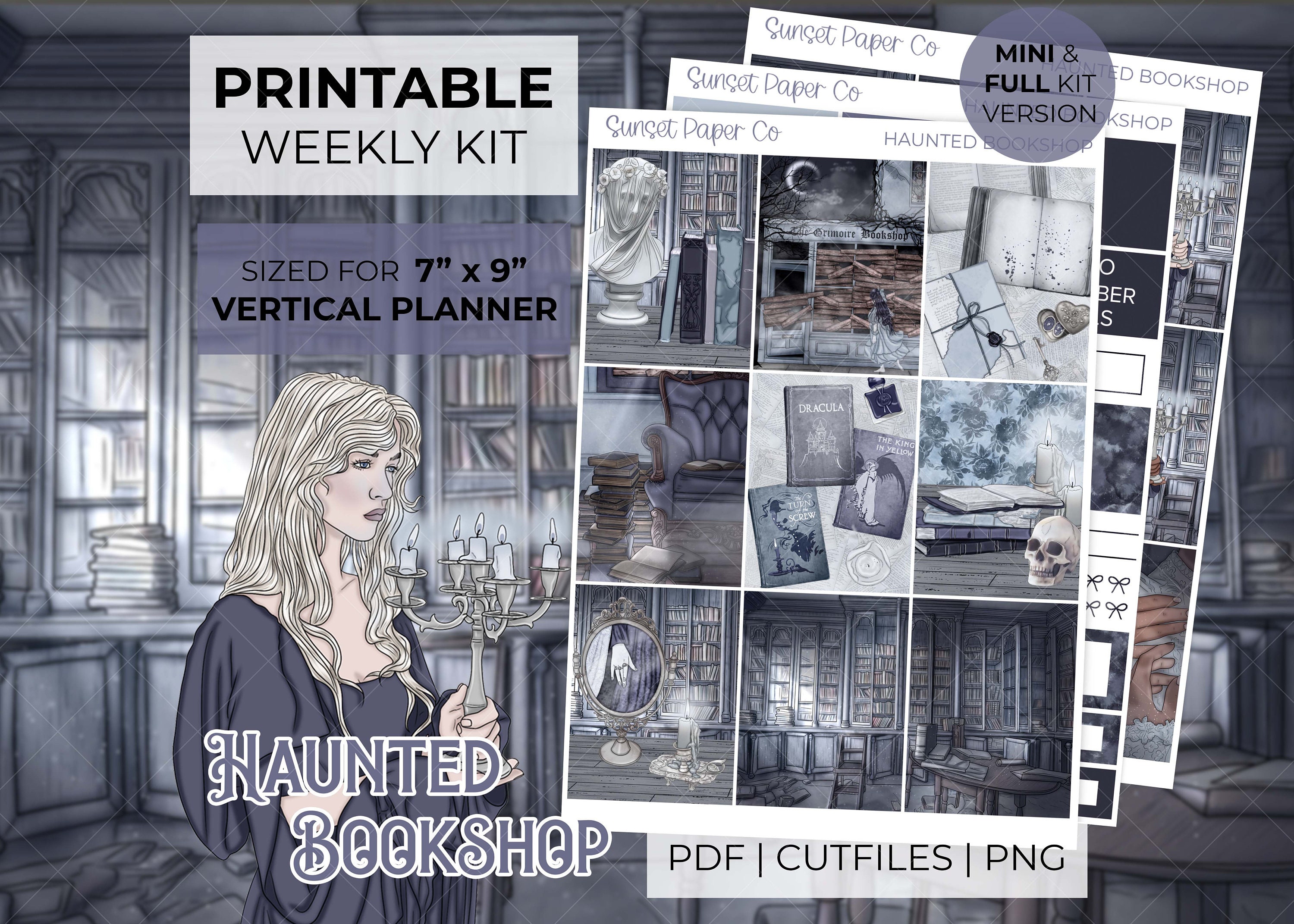 Haunted Bookshop Printable Planner Stickers Weekly Planner Kit, Erin ...
