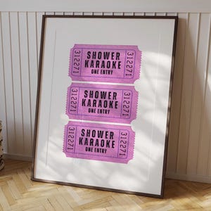 Shower Karaoke Ticket Print Pink Bathroom Retro Cream Aesthetic Shower Singing Funny Wall Art Vintage Trendy Home Decor Physical Print