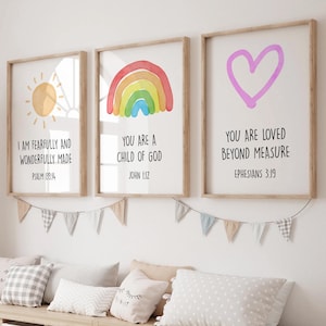 Juego de 3 láminas decorativas con versículos bíblicos para la habitación infantil, versículos bíblicos para niños, versículos bíblicos para niños, habitación infantil, decoración para sala de juegos, guardería, escrituras