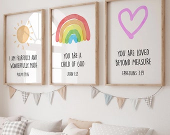 Set of 3 Nursery Bible Verse Wall Art, Kids Bible Verse, Children's Bibles Verse, Kids Room, Toddler, Playroom Decor, Nursery, Scripture