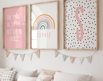 Personalized Rainbow Prints, Set of 3, Girls Nursery Decor (Digital Download)