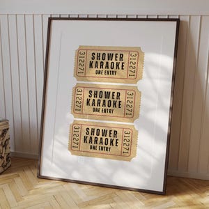 Shower Karaoke Ticket Print Pink Bathroom Retro Cream Aesthetic Shower Singing Funny Wall Art Vintage Trendy Home Decor Physical Print