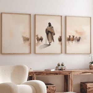 Jesus Leaves The 99, Set of 3,Parable of The Lost Sheep, LDS Home Decor, Bible Horizontal Wall Art, Christian Faith Shepherd