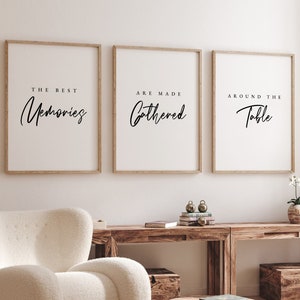 Conjunto de 3 impressões de cozinha As melhores memórias são feitas reunidas ao redor da mesa, impressões de sala de estar, arte de parede de sala de jantar, estilo de casa de fazenda