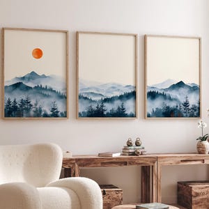 Mountain Wall Art, Set of 3, Watercolor Mountain Print, Nature Wall Art, Mountain Poster, Landscape Set Printed Art, 3 Piece Wall Art