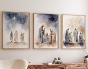 Krippe Aquarell Kunstdrucke, 3er Set (Digitaler Download)