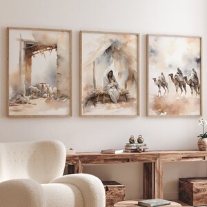 Krippe Aquarell Kunstdrucke, 3er Set (Digitaler Download)