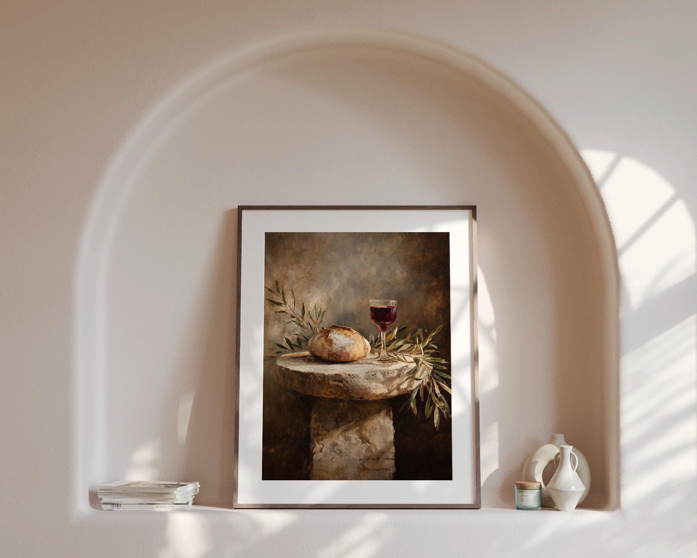Communion Still Life, Bread and Wine, Digital Download, Oil