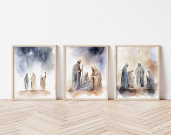 Krippe Aquarell Kunstdrucke, 3er Set (Digitaler Download)
