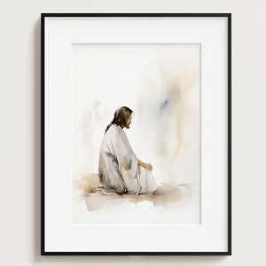 Jesus Praying, Jesus Portrait, Jesus painting, Jesus print, Jesus art, Jesus wall art, white Jesus, Jesus watercolor, home decor