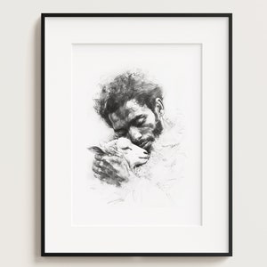 Jesus and Lamb, Jesus and the Lost Lamb, Jesus Wall Art, God Poster Print, Jesus Printable, LDS Art Jesus Leaves the 99, Bible Art Printable