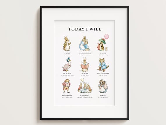 Peter Rabbit, Today I Will, Nursery Decor, Beatrix Potter, Affirmations Poster, Prints for Kids, Classic Nursery Art, Digital Download