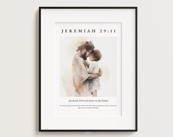Jeremiah 29:11, The Plans I have For You, Jesus and Child Boy, Christian Art, Bible Verse Art, Jesus portrait, Jesus Wall Art, Black Jesus