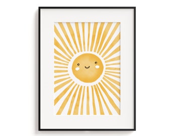 Sun Aquarell, Kinder Boho-Stil, Kinder, Kinderzimmer, Kleinkind, Spielzimmer Dekor, Kinderzimmer,