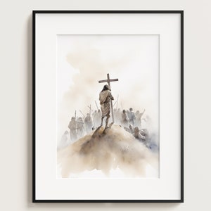 Jesus Holding Cross, Jesus Portrait, Jesus painting, Jesus print, Jesus art, Jesus wall art, white Jesus, Jesus watercolor, home decor