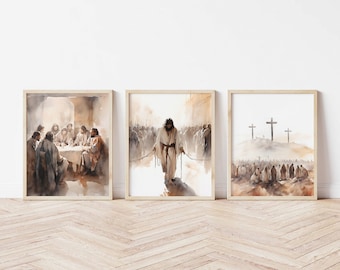 Set of 3 Easter, The Last Supper, Jesus in Chains, The Crucifixion Cross, Jesus Portrait, Jesus Printable, Jesus Wall Art, Home Decor