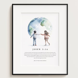 Kids John 3:16, For God So Loved The World, Jesus Art, Bible Verse Wall Art ,Bible Verse Printable, Printable Wall Art, Scripture Wall Art