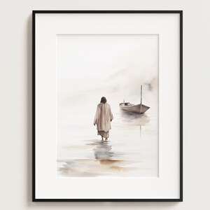 Set of 3 Jesus Art Prints, Jesus Walking on Water, Cross Crucifixion, Jesus print, Jesus Boho Art, Jesus wall art, Jesus Art, Jesus Portrait image 3
