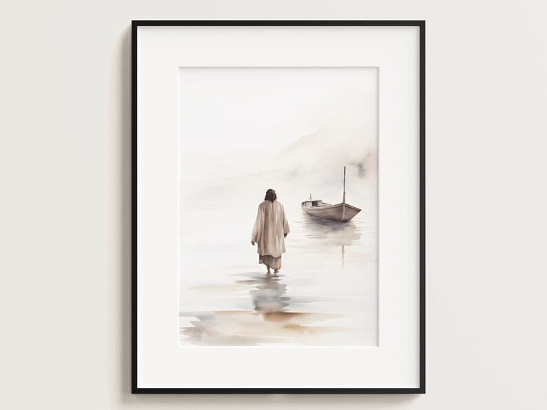 Set of 3 Jesus Art Prints, Jesus Walking on Water, Cross Crucifixion, Jesus print, Jesus Boho Art, Jesus wall art, Jesus Art, Jesus Portrait image 3