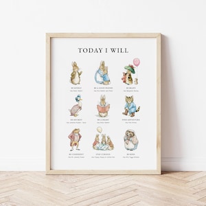 Peter Rabbit, Today I Will, Nursery Decor, Beatrix Potter, Affirmations Poster, Prints for Kids, Classic Nursery Art, Digital Download image 5