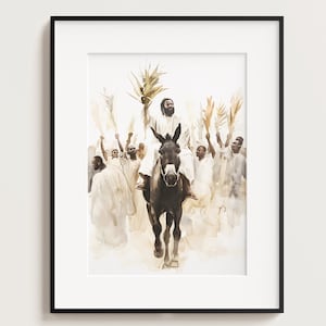 Jesus Riding into Jerusalem, Palm, Jesus Portrait, Jesus Painting, Jesus Print, Art, Jesus wall art, Jesus Watercolor, Jesus Black, Decor