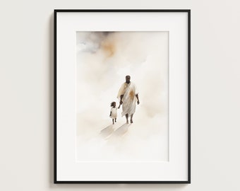 Black Jesus with Child, Jesus Portrait, Jesus faceless, Jesus print, Jesus wall art, Jesus Watercolor, Jesus holding child, African Art