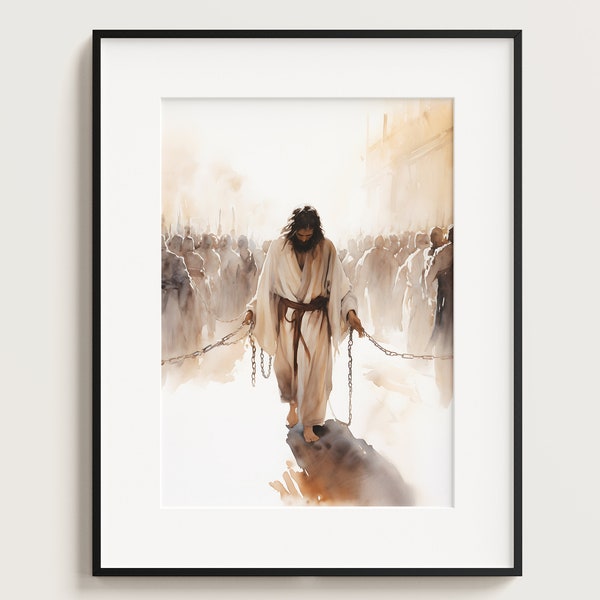 Jesus in Chains, The Crucifixion, Judaea, Bible Art, Arrest of Jesus, Jesus Painting, Easter, Jesus Print, Jesus Wall Art, Home Decor