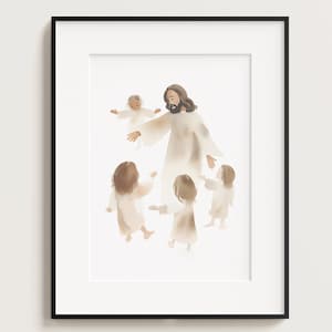 Kinderen Jezus speelt met kinderen (meerdere rassen) Bijbel kinderkunst, Jezus schilderij, Jezus print, Jezus kunst aan de muur, kinderbijbelkunst, woondecoratie