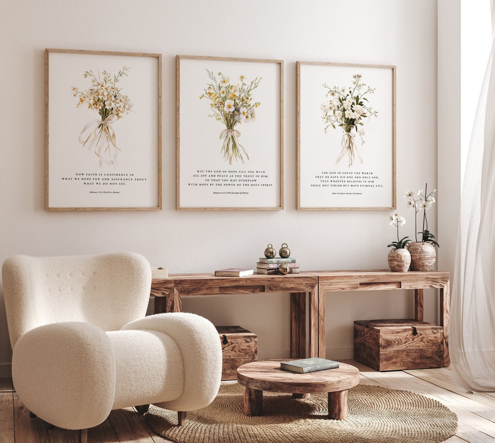 Set of 3 Floral Bible Verse Prints, Christian Wall Art (digital ...