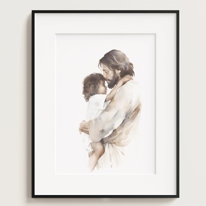 Jesus Holding Child, Jesus Embrace, Jesus Portrait, Jesus painting, Jesus print, Jesus art, Jesus wall art, black Jesus, home decor