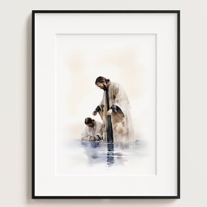Jesus Baptism by John, Digital Print Download, Watercolour Wall Art, Jesus Printable Wall Art, Bible Christian Gift, Boho Art, Jesus Art