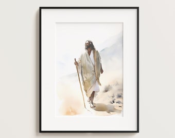 Jesus in the desert, Temptation of Christ, Jesus Portrait, Jesus Printable, Jesus print, Jesus art, Jesus wall art, home decor, Boho Art