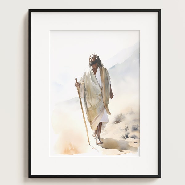 Jesus in the desert, Temptation of Christ, Jesus Portrait, Jesus Printable, Jesus print, Jesus art, Jesus wall art, home decor, Boho Art