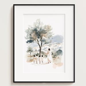 Jesus Teaching Child, Jesus Portrait, Jesus painting, Jesus print, Jesus art, Jesus wall art, white Jesus, Jesus Watercolor, Home Decor