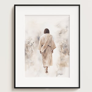 Jesus walking into heaven, Jesus Portrait, Jesus painting, Jesus print, jesus art, jesus wall art, white jesus, jesus watercolor, jesus boho