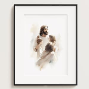 Jesus Playing with Children, Jesus Portrait, Jesus painting, Jesus print, Jesus wall art, Kids Bible Art, Jesus Watercolor, home decor