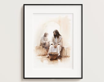 Jesus and Woman at the Well, Watercolor Bible Art Print (Digital Download)