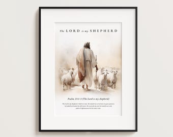 Psalm 23 Scripture Art Print, Christian Home Decor (Digital Download)