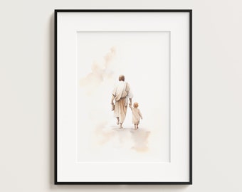 Christ with Child, Jesus Portrait, Jesus painting, Jesus print, jesus art, jesus wall art, jesus faceless, jesus watercolor, home decor
