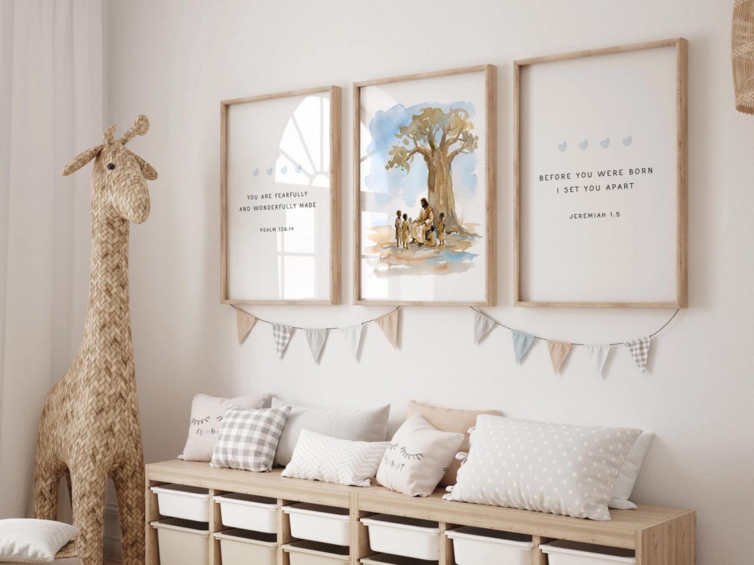 Set of 3 Christian Nursery Print Bible Verse Wall Art Neutral Nursery ...