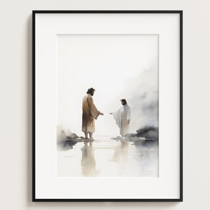 Jesus Baptism by John, Digital Print Download, Watercolour Wall Art, Jesus Printable Wall Art, Bible Christian Gift, Boho Art, Jesus Art