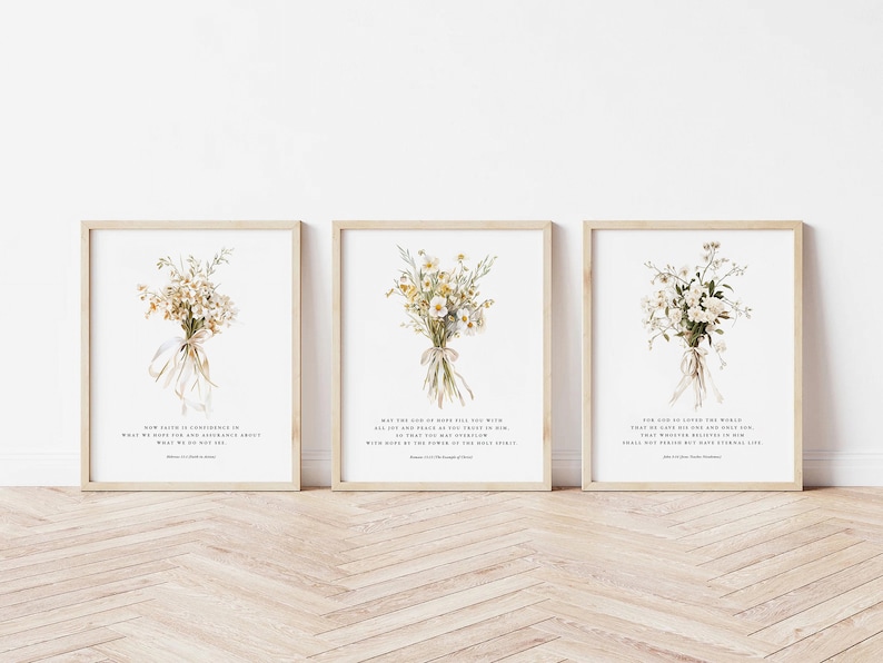 Set of 3 Floral Bible Verse Prints, Christian Wall Art (digital ...