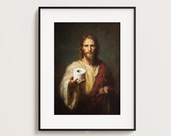 Funny Bathroom Wall Art, Jesus Holding Toilet Paper, Jesus Art, Funny Toilet Art, Bathroom Decor, Minimalist, Printable, Digital Download